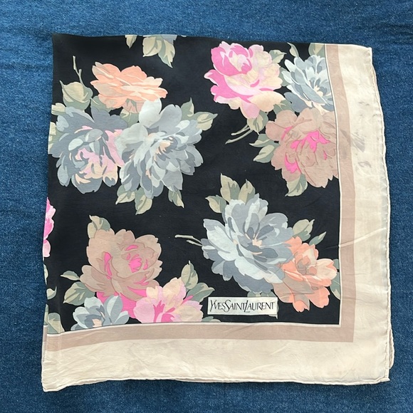 Yves Saint Laurent Floral Scarf - Black, Pink, Gray, Cream - Picture 1 of 7